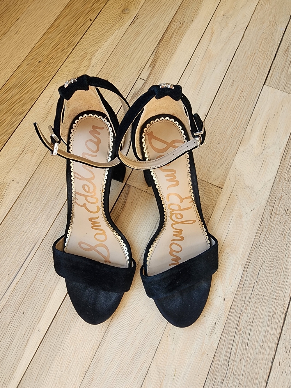 Sam Edelman Black Suede Ankle-Strap Block Heel Sandals